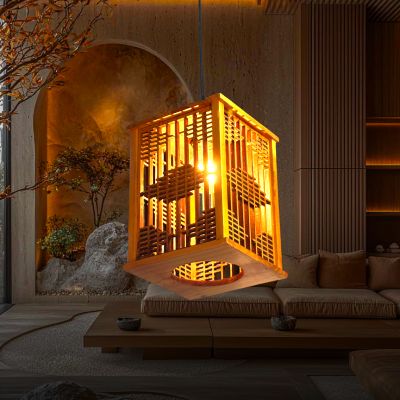 ĐÈN THẢ TRẦN GỖ LỒNG CHỮ NHẬT